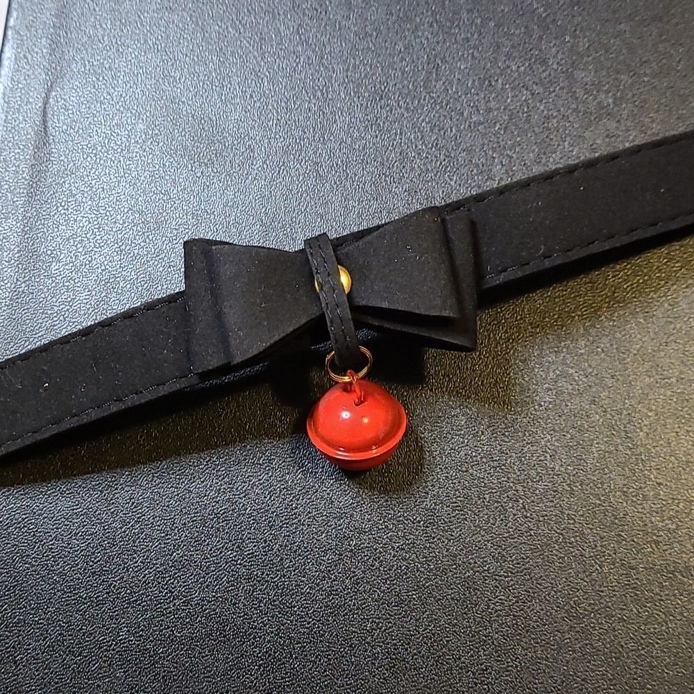 NEW Black Bow Red Bell Choker Collar 18"